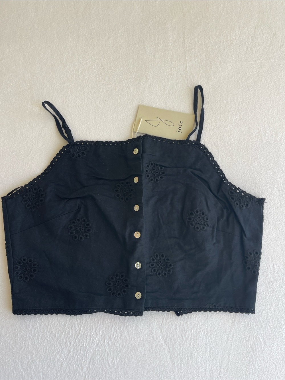 Joie Black Eyelet Button Front Crop Cami Tank Top Size M NWT Boho Cottage